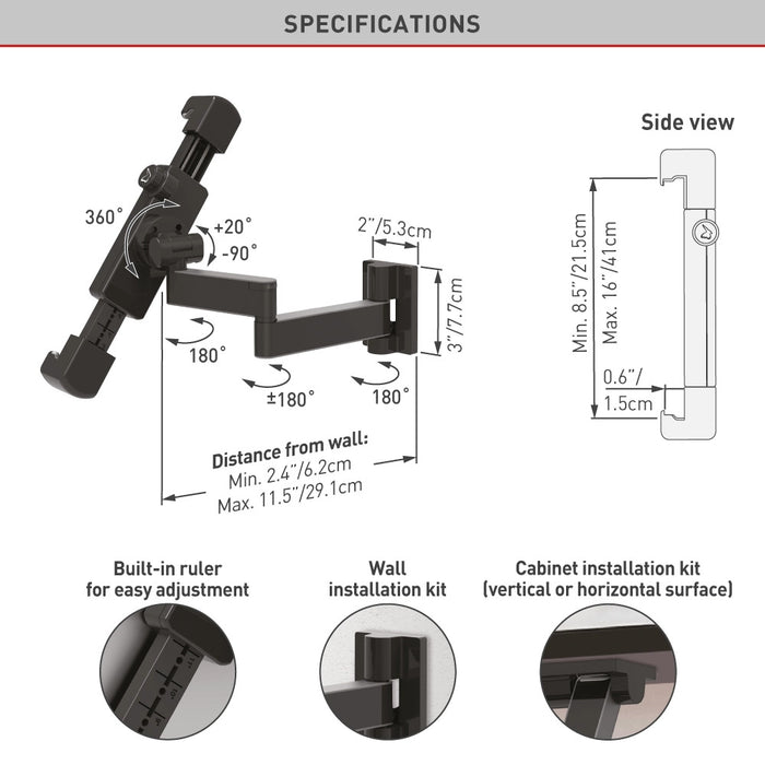 Barkan Mounts Full-Motion Tablethållare 7 till 14 tum | Universell | Svart