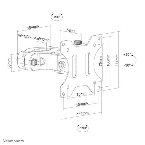 Neomounts TV-stolpsfäste max 60 mm