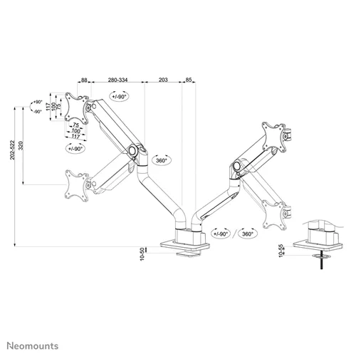 Neomounts DS70S-950WH2 - Vit monitorarm för skärmar 17-35 tum - Full Motion