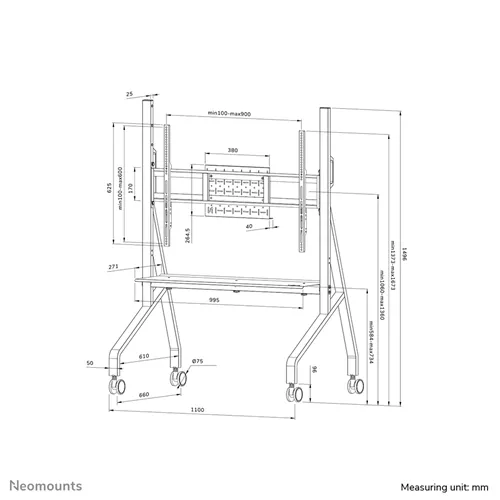 Neomounts mobilt golvstativ FL50-525WH1 | Passar 55-86" skärmar | Vitt
