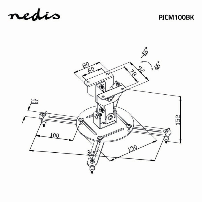 Takfäste för projektor | 360° roterbar | Max. 10 kg | Avstånd till taket 130 mm | Svart