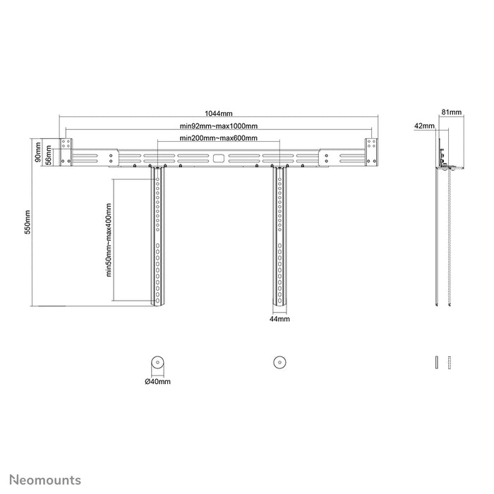 Neomounts AWL29-750BL1 universellt fäste för videobar/soundbar/högtalare, djupjusterbart (0-4,2 cm) - Svart