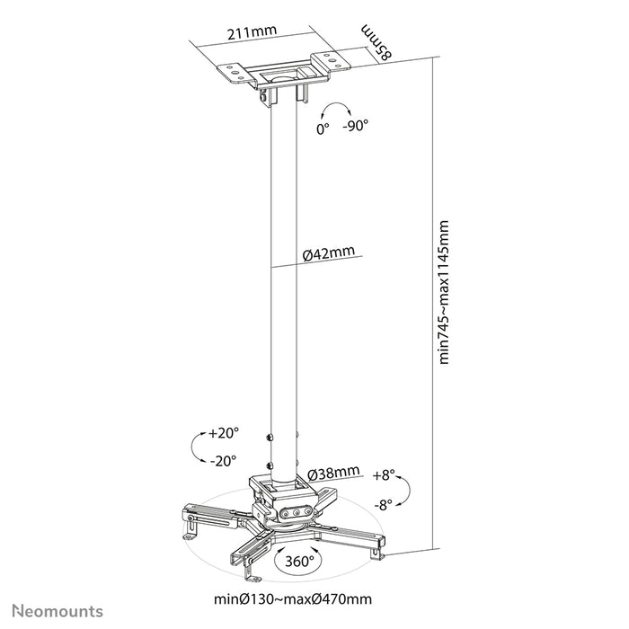 Neomounts CL25-550BL1 universell projektor takfäste, höjdjusterbart (74,5-114,5 cm) - Svart