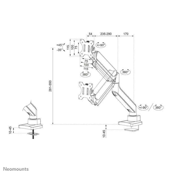 Neomounts DS70-450BL1 fullt justerbart bildskärmsfäste för 17-42 tums skärmar - Svart