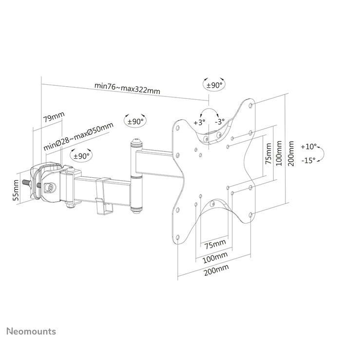Neomounts FL40-450BL12 full motion TV-pelarstöd (Ø28-50 mm) för 23-42 tum skärmar - Svart