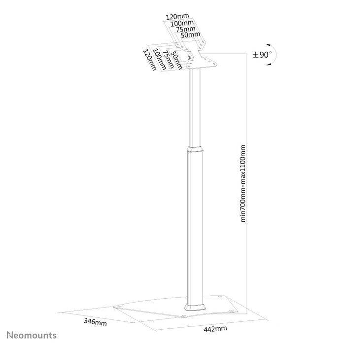 Neomounts FPMA-D1550SILVER är ett möbelstativ för LCD/LED/Plasma-skärmar upp till 32 tum (81 cm), höjdjusterbart - silver