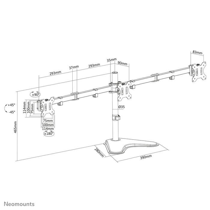 Neomounts FPMA-D550DD3 svart full motion skrivbordsställ för 13-27 tums skärmar – Svart