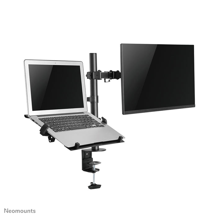 Neomounts FPMA-D550NOTEBOOK är ett skrivbordsfäste för en bärbar dator och platt skärm upp till 32 tum.