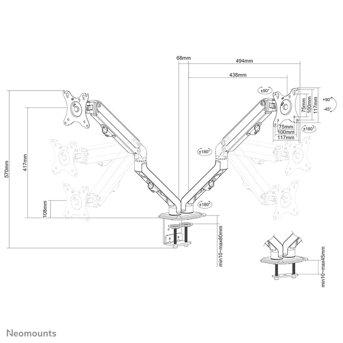 Neomounts FPMA-D650D svart är ett full motion-bordfäste för skärmar upp till 27 tum (69 cm).
