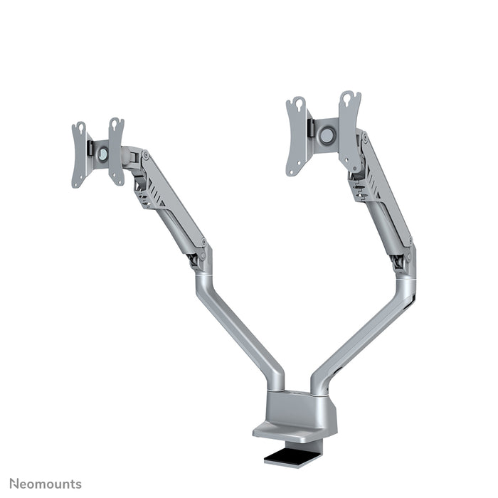 Neomounts FPMA-D750D silver är ett skrivbordsfäste med gasfjäder för platta skärmar upp till 32 tum (81 cm).