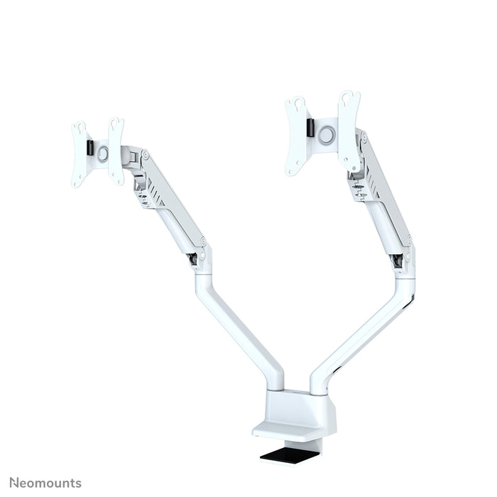 Neomounts FPMA-D750D vit är ett skrivbordsfäste med gasfjäder för platta skärmar upp till 32 tum (81 cm).