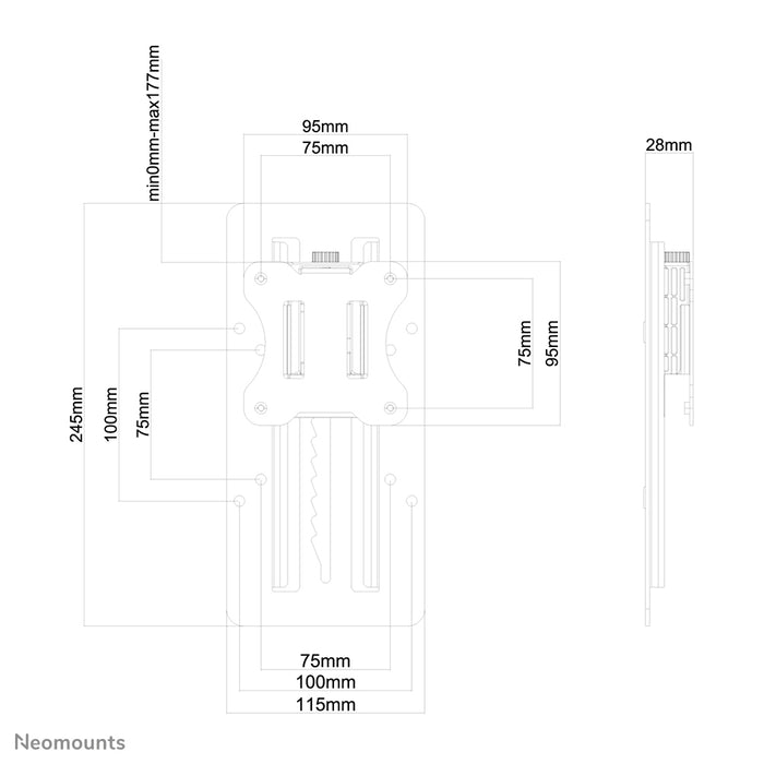 Neomounts FPMA-LIFT100 svart är en adapter som möjliggör steglös höjdjustering på VESA 75/100-fästen.