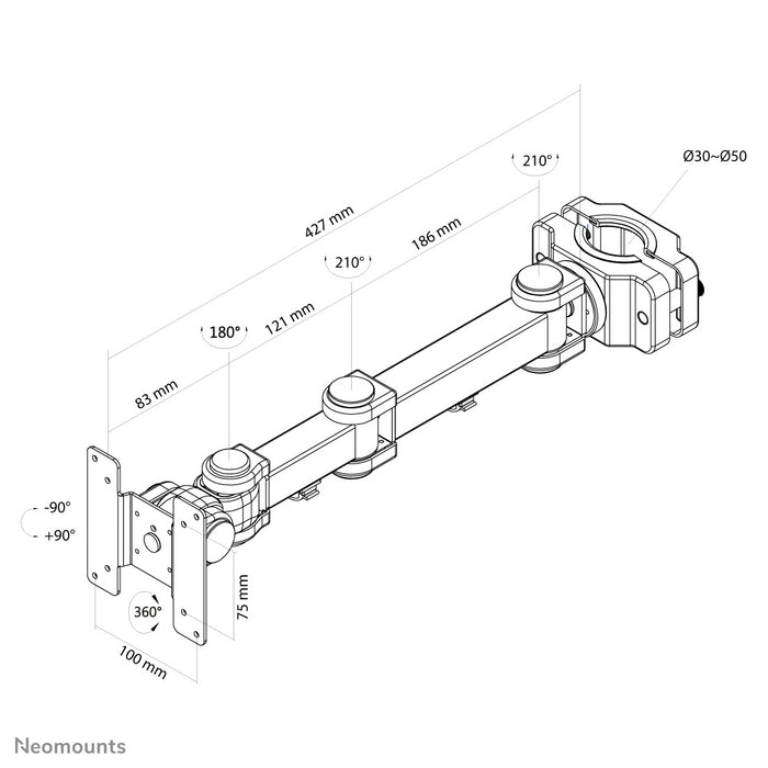 Neomounts FPMA-WP300black är ett tiltbart och svängbart pelarfäste för LCD/LED/TFT-skärmar upp till 30 tum (76 cm).