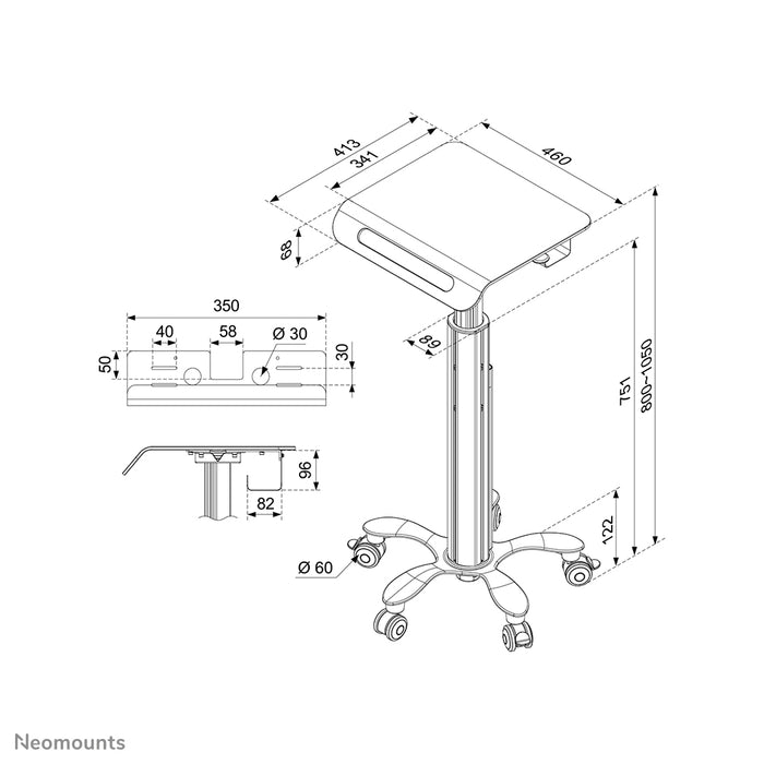 Neomounts MED-M050 är en mobil arbetsplats för bärbar dator.