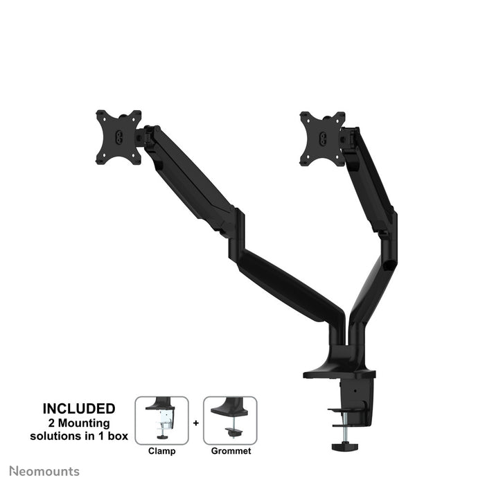 Neomounts NM-D750D svart är ett skrivbordsfäste med gasfjäder för platta skärmar upp till 32 tum (82 cm).