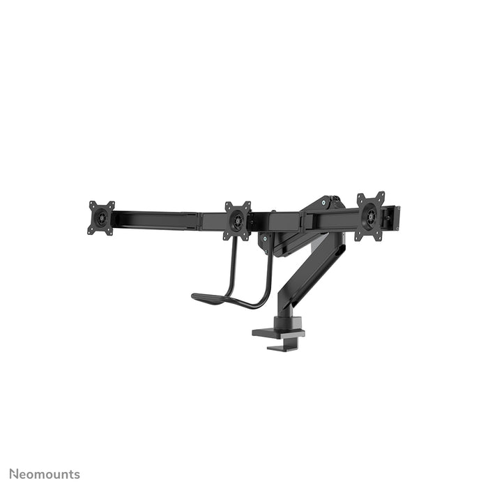 Neomounts NM-D775DX3 svart är ett gasfjädrat skrivbordsstöd med tvärstång och handtag för platta skärmar upp till 27 tum (68,6 cm).