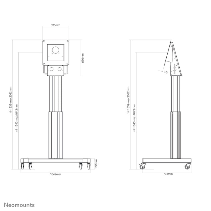Neomounts NM-HUB2LIFT svart mobilt motoriserat vagn för 50 tum Microsoft Hub 2S(X), höjdjusterbar - Svart