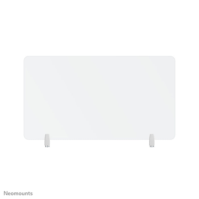 Neomounts NS-GLSPROTECT120 är en hållbar glasvägg på 120 cm som ger avståndsskydd på arbetsplatsen – Härdat, transparent glas, 100 % återvinningsbart.