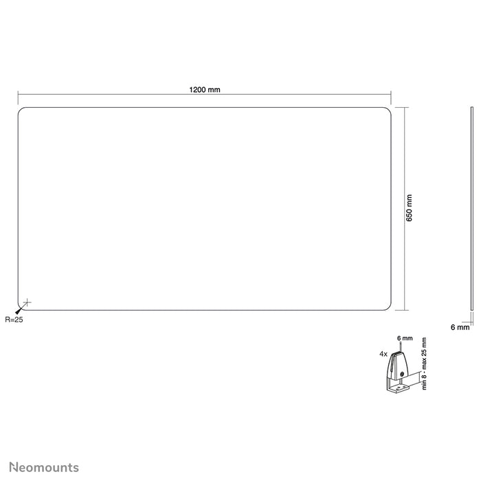 Neomounts NS-GLSPROTECT120 är en hållbar glasvägg på 120 cm som ger avståndsskydd på arbetsplatsen – Härdat, transparent glas, 100 % återvinningsbart.