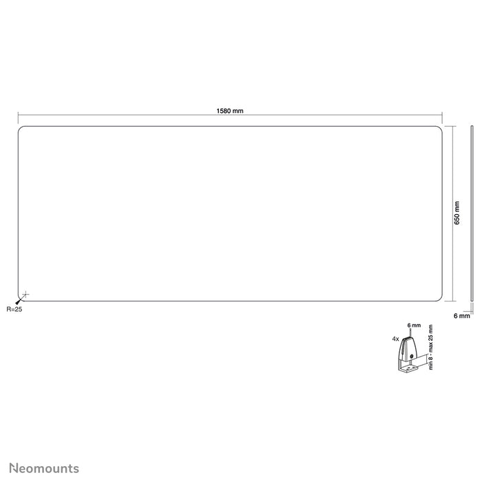 Neomounts NS-GLSPROTECT160 är en hållbar glasvägg på 158 cm som ger avståndsskydd på arbetsplatsen – härdat, transparent glas, 100 % återvinningsbart.