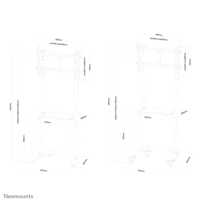 Neomounts NS-M3600black är en rullbar möbel för flatskärmar upp till 80 tum (203 cm).