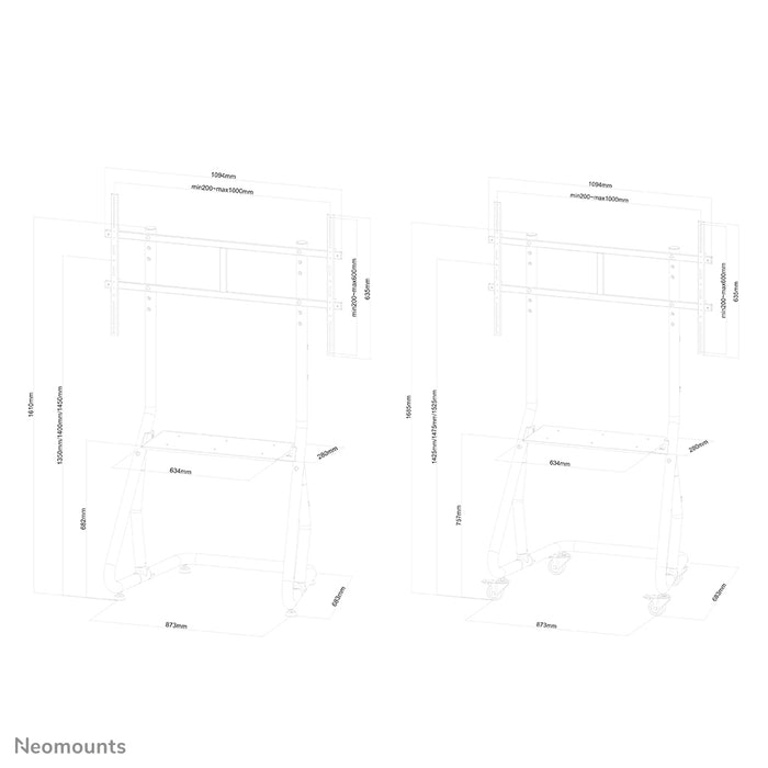 Neomounts NS-M3800 svart är en flyttbar möbel för flatskärmar upp till 100 tum (254 cm).