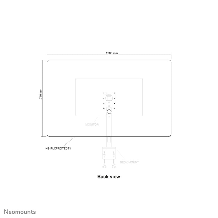 Neomounts NS-PLXPROTECT1 är en transparent skärm för 1 platt skärm och erbjuder avståndsskydd på arbetsplatsen. Transparent akryl, 100 % återvinningsbar | PLXPROTECT är registrerat som EU-designpatent |