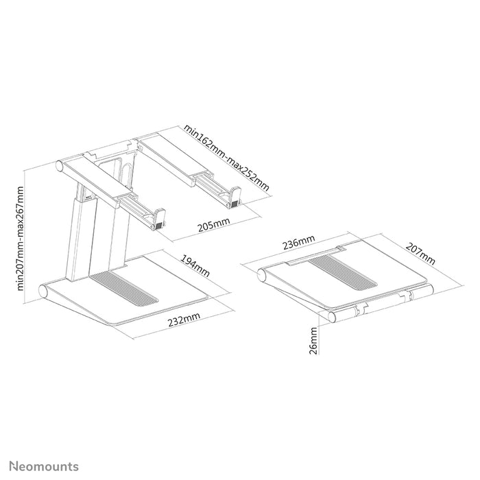 Neomounts hopfällbart laptopstativ - Silver/svart