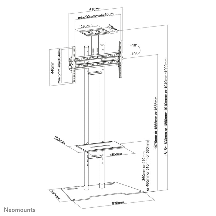 Neomounts PLASMA-M1700ES är ett möbel för LCD/LED/Plasma-skärmar upp till 70 tum (178 cm). Höjdjusteringen är 147,5-163,5 cm.