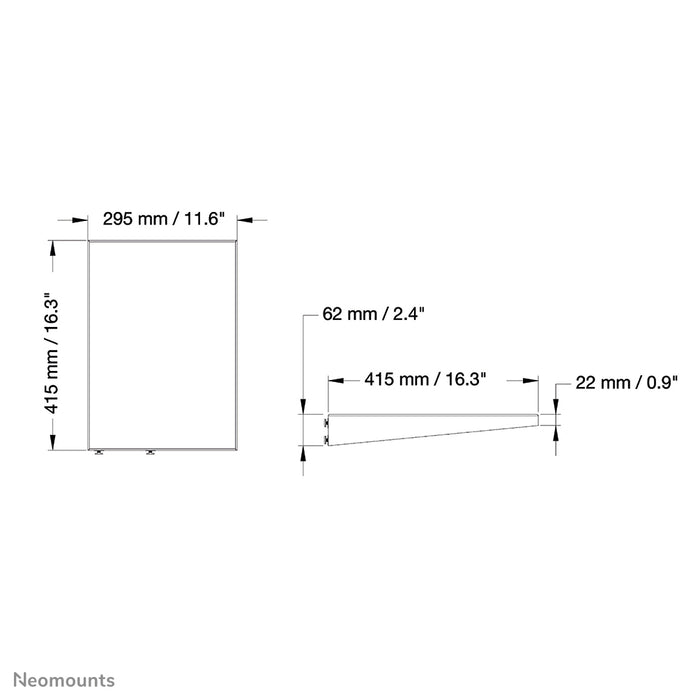 Neomounts AV-fäste PLASMA-M2SIDESHELF är ett universellt fäste för placering av AV-utrustning på PLASMA-M2250/W2250 & PLASMA-M2500/W2500-serien.