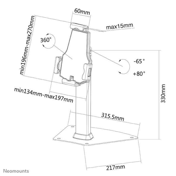 Neomounts surfplattefäste TABLET-D150SILVER för de flesta 7,9 till 10,5 tums surfplattor, låsbart - Silver