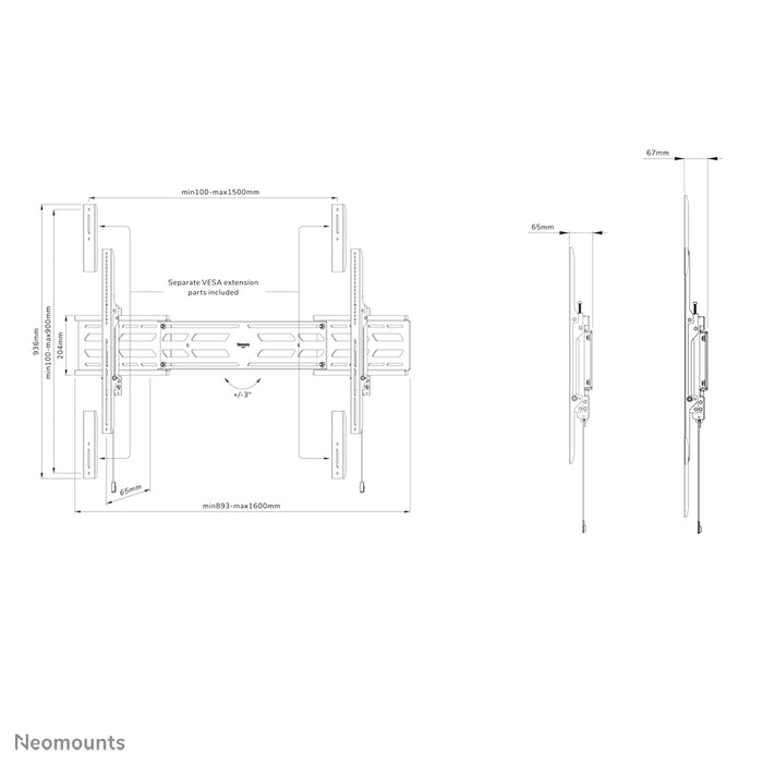 Neomounts WL30S-950BL19 flat väggfäste för 55-110 tums skärmar - Svart