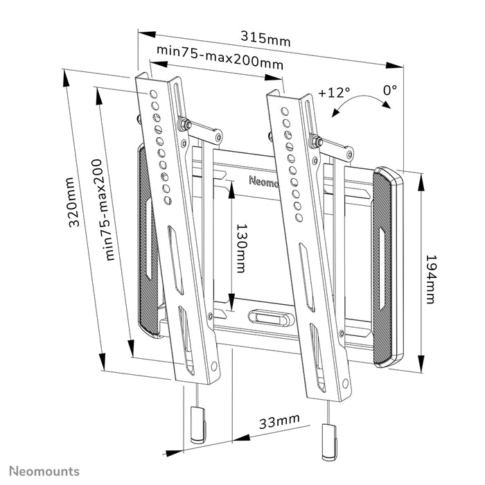 Neomounts WL35-550BL12 tiltbart väggfäste för 24-55 tums skärmar - Svart