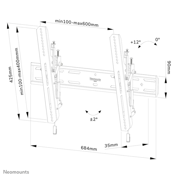 Neomounts WL35S-850BL16 tiltbart väggfäste för 40-82 tums skärmar - Svart