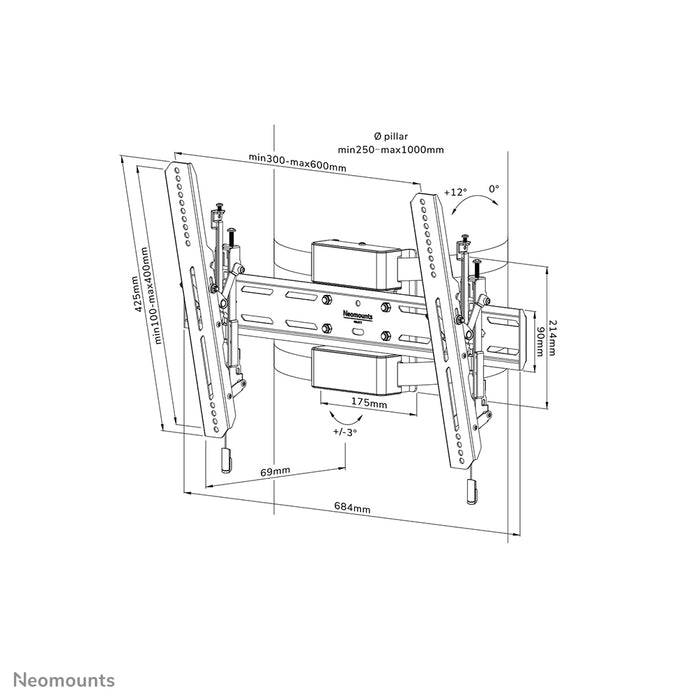 Neomounts WL35S-910BL16 tiltbart pelarfäste för 40-75 tums skärmar - Svart