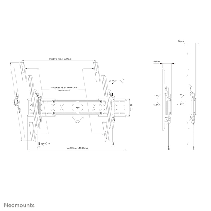 Neomounts WL35S-950BL19 tiltbart väggfäste för 55-110 tums skärmar - Svart