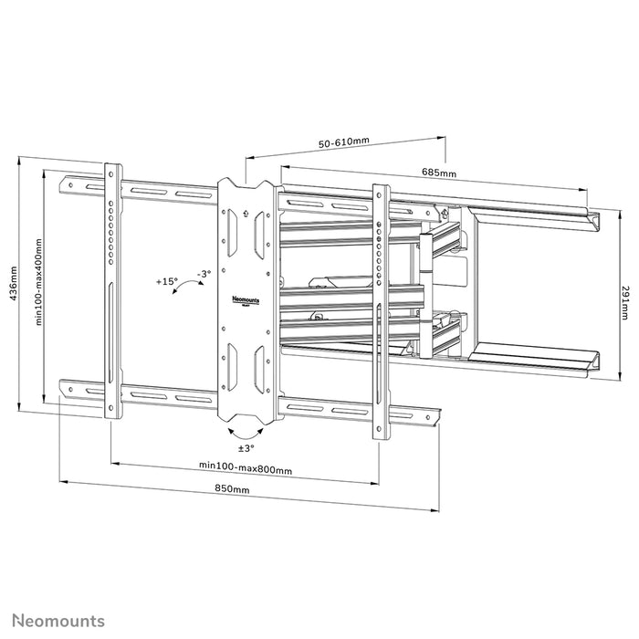 Neomounts WL40S-850BL18 full motion väggfäste för 43-86 tums skärmar - Svart