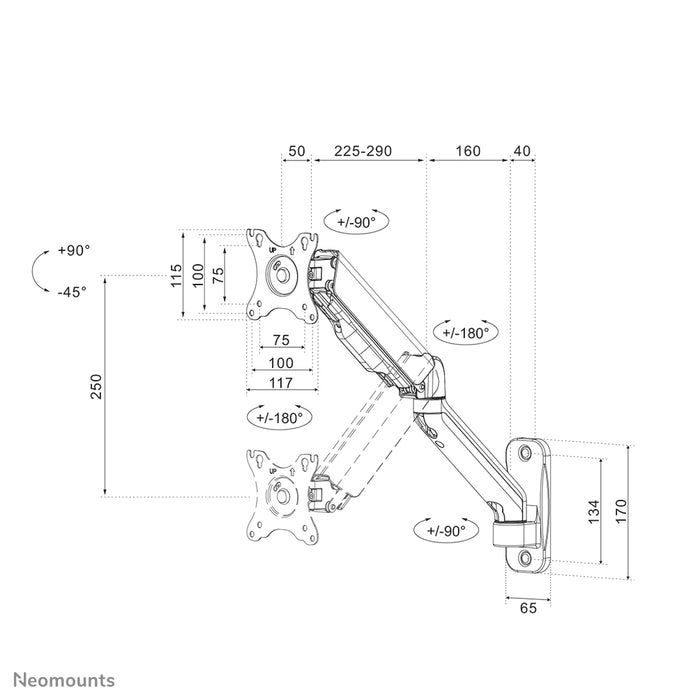 Neomounts WL70-450BL11 full motion väggfäste för 17-32 tums skärmar - Svart