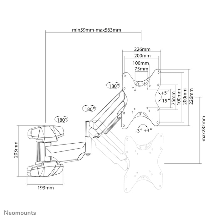 Neomounts WL70-550BL12 full motion väggfäste för 23-42 tums skärmar - Svart