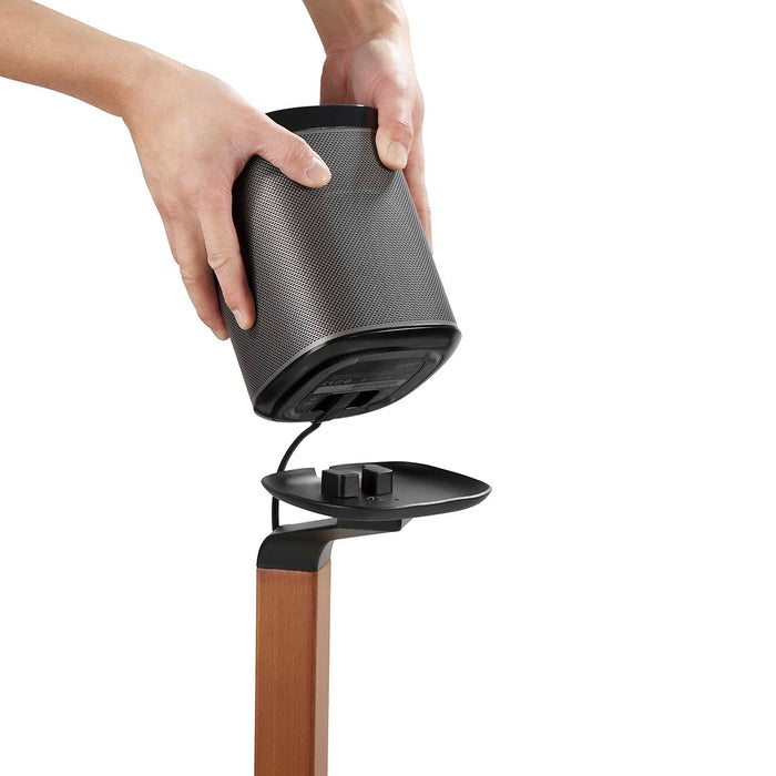 Skandinavisk design högtalarfäste för Sonos One, One SL & PLAY:1 – Trä/Metall stativ med kabelhantering och vibrationsdämpning