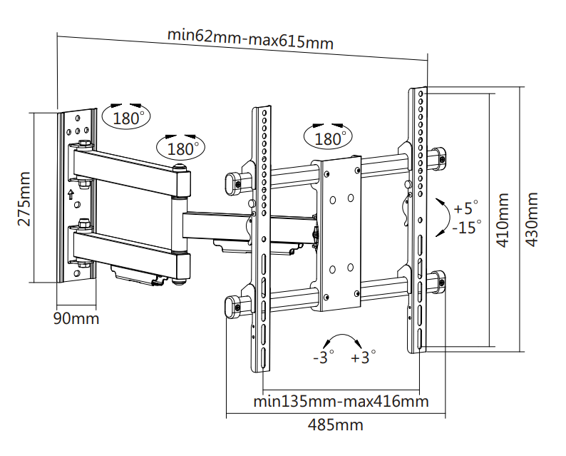 Wolff Mount TVB-77 – Heavy Duty TV-beugel – tot 55 inch – Draaibaar – VESA 400x400
