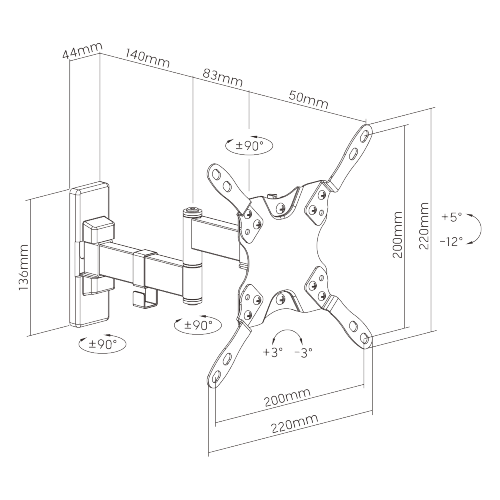 Wolff Mount TVB-102 – TV-muurbeugel Draaibare tot 40 inch – VESA 200x200 – Lengte 27 cm