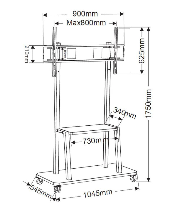 Wolff Mount TVB-62 – Verrijdbaar presentatie TV meubel – Schermen 55-100 inch – Gewicht tot max 130 kg – VESA 600x800