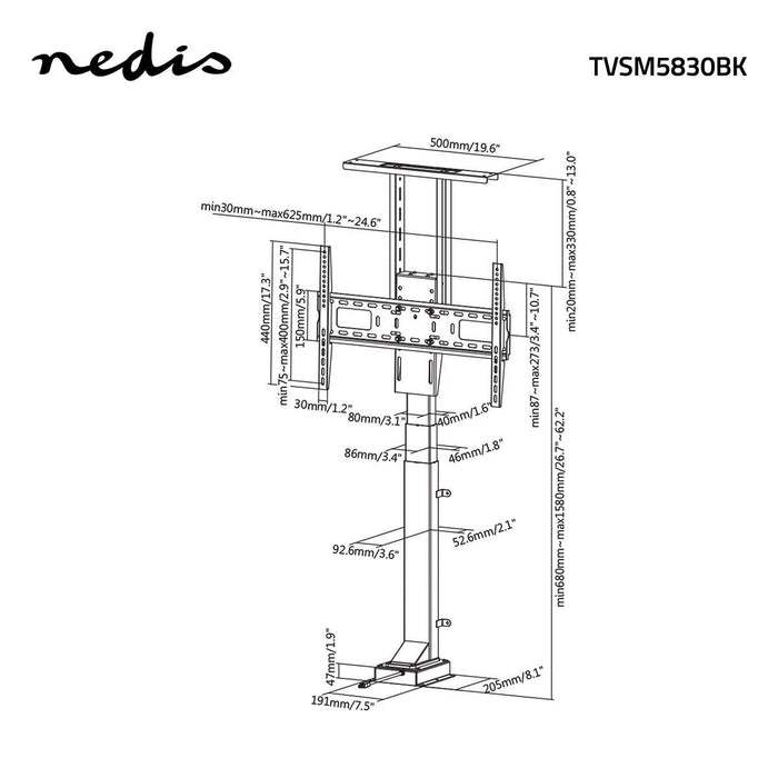 Motoriserad TV-stativ | Vertikal rörelse | Inbyggd | Upp till 65" | Max 50 kg