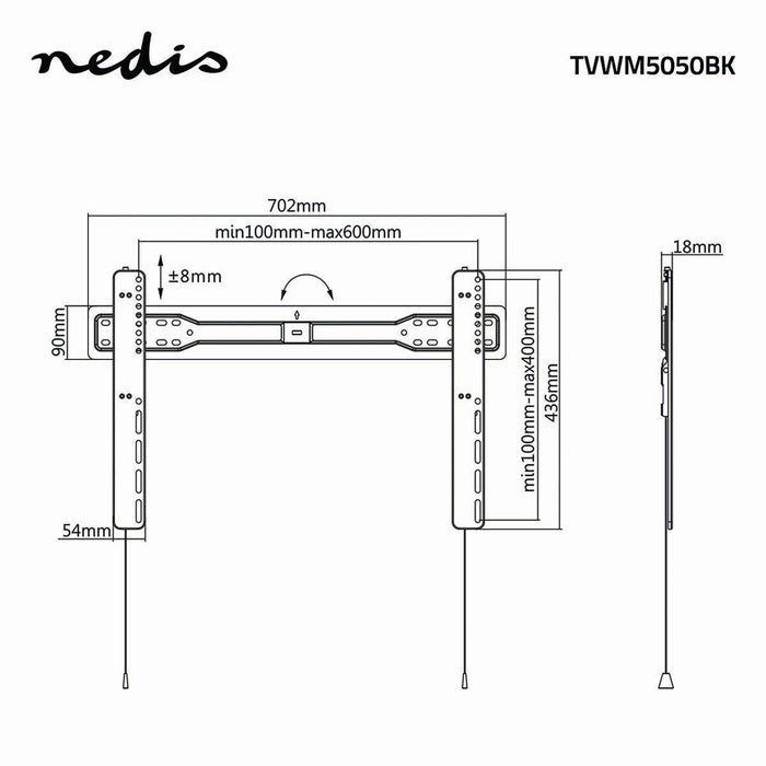 Fast TV-väggfäste | 37 - 70" | Max. 35 kg | 18 mm avstånd till väggen