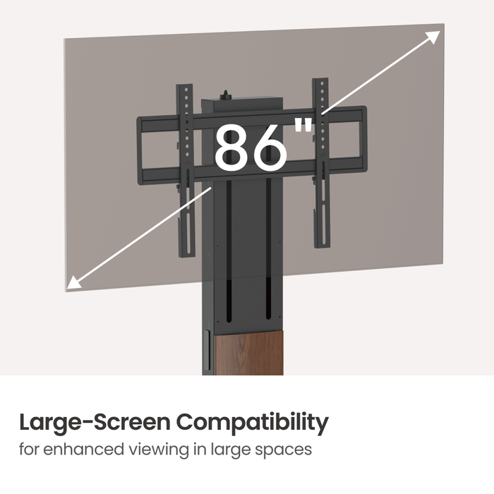 Wolff Mount – Fristående premium TV-golvstativ med FreeLift™ – höjdjusterbart med en finger – passar TV upp till 86 tum – extra stor massiv fot – kabelhantering – svart/valnöt