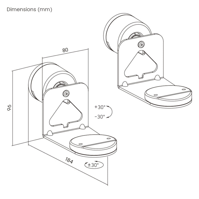 Wolff Mount TVB-131 – Muurbeugels voor Sonos Era 100 & Era 300 – Duo-Pack Zwart