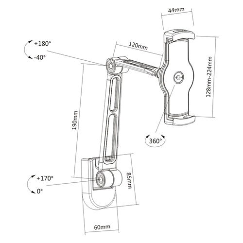 Wolff Mount Tablet iPad Telefonhållare - 39 cm | Roterbar | Klämsystem | Universell | Stabil metallarm